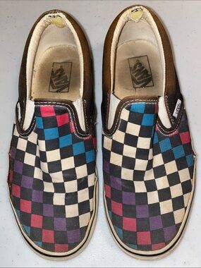 Very Well-Worn Vans Slip-On Checkerboard Sneakers